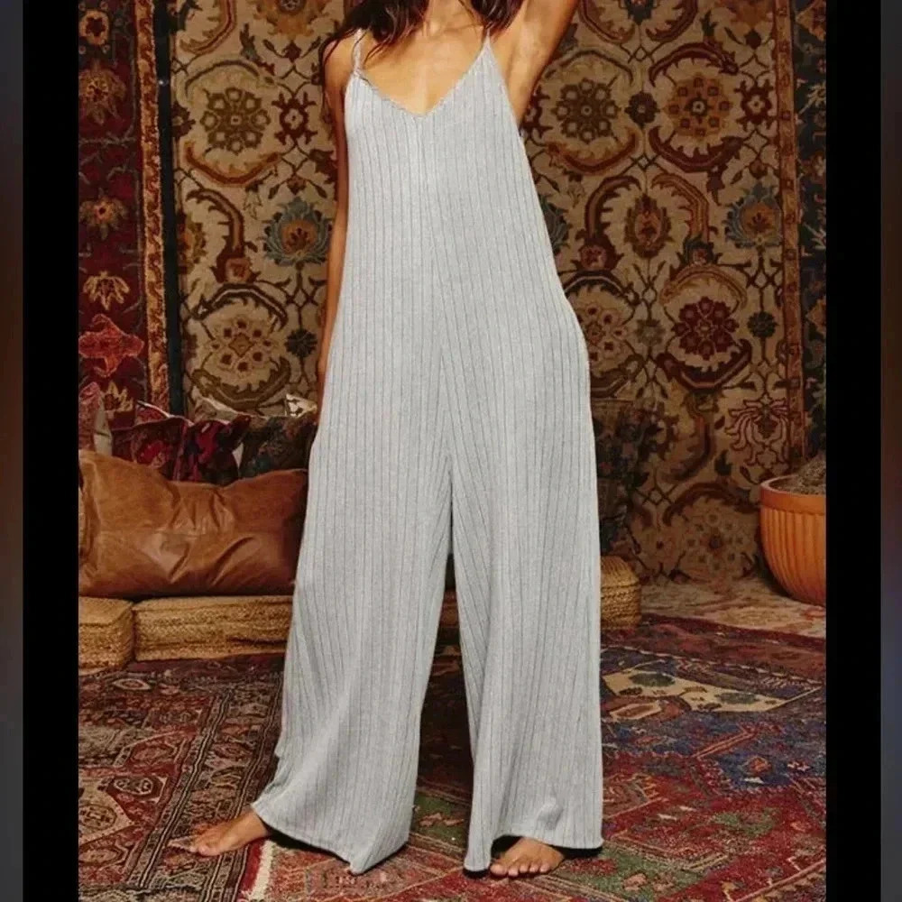 Mina‎ Lisa Women’s Gray Ribbed Tank Knit Jumpsuit Medium